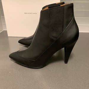 Auth New Black Balenciaga Ankle Leather Boots  39